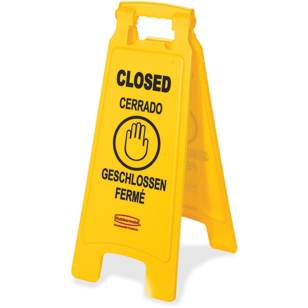 1034883790__09102.jpg Rubbermaid Commercial Closed Multi-Lingual Floor Sign 611278YWCT - Image 1
