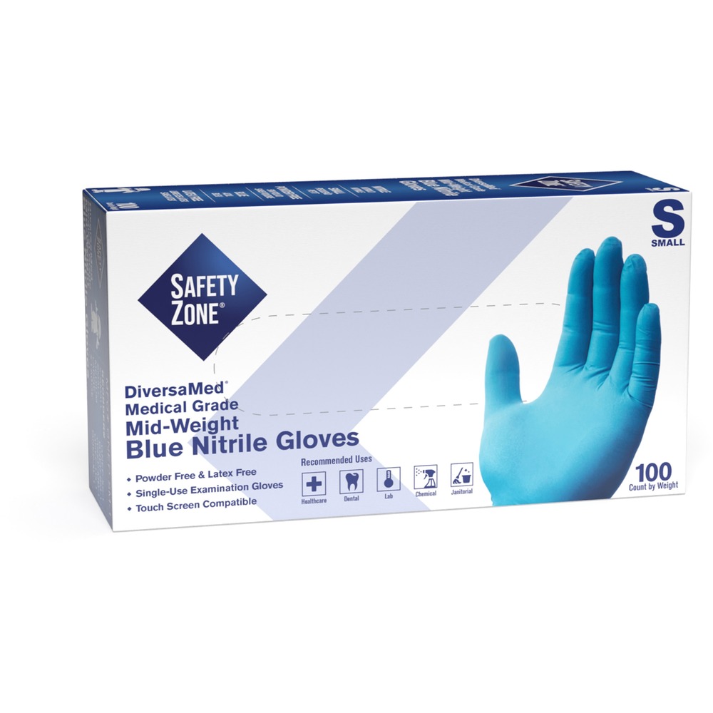 Safety Zone Powder Free Blue Nitrile Gloves GNEPSM1