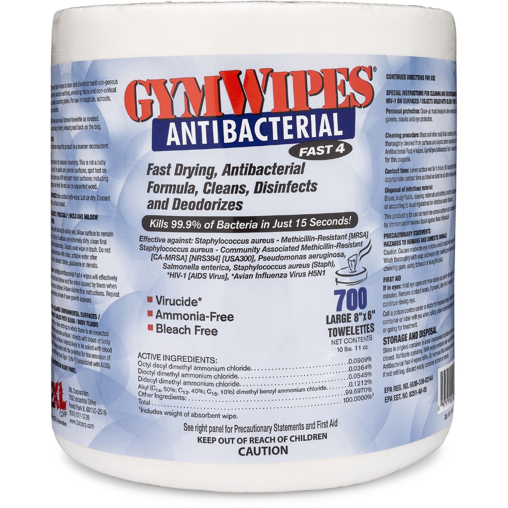 2XL GymWipes Antibacterial Towelettes Bucket Refill L101CT