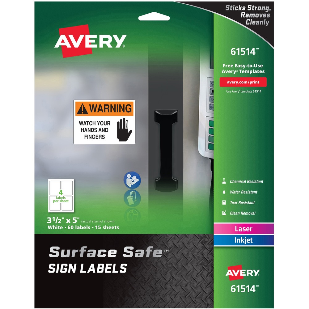 Avery 3-1/2"x5" Removable Label Safety Signs 61514