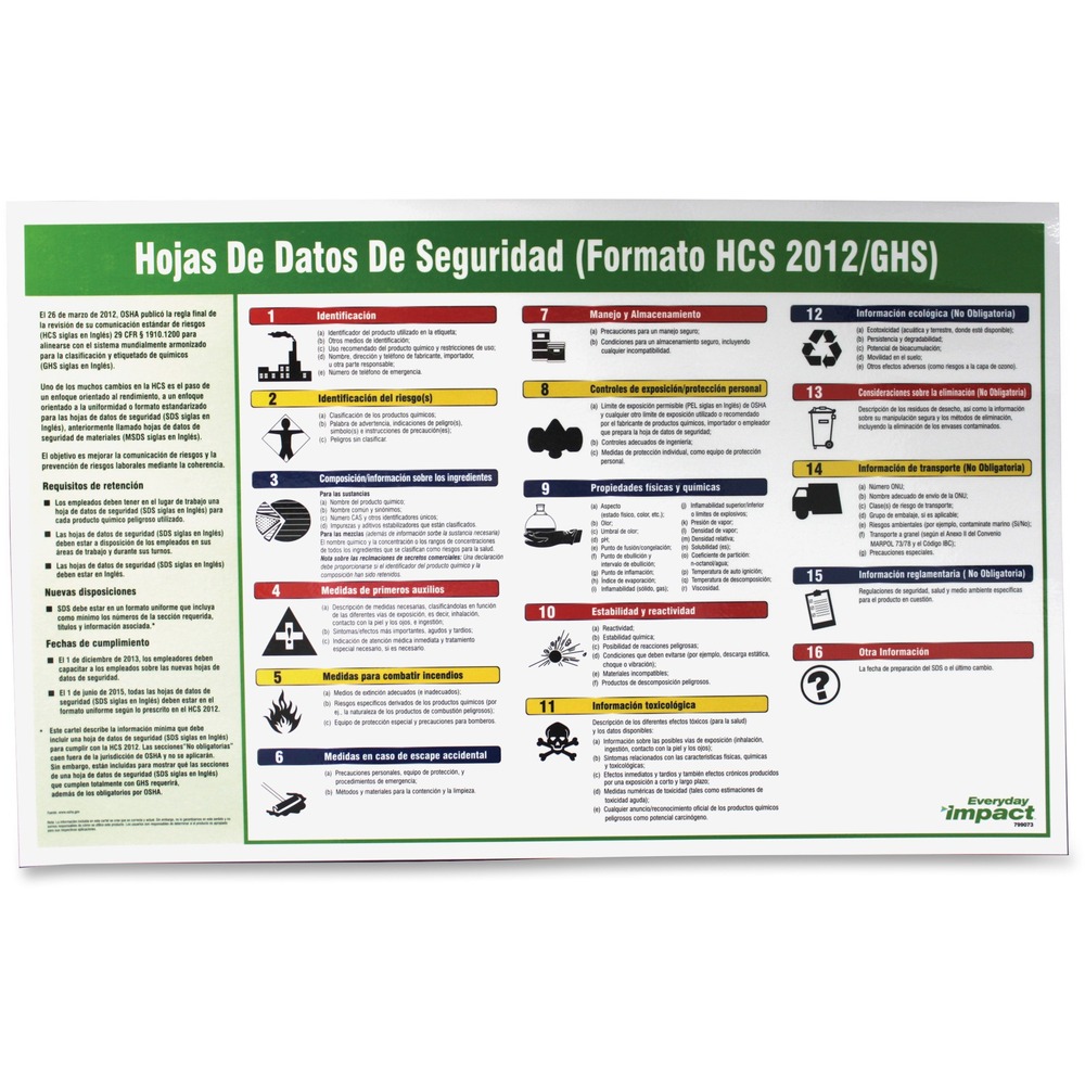 1061535125__56444.jpg Impact Products GHS Safety Data Sheet Poster in Spanish 799073CT - Image 1