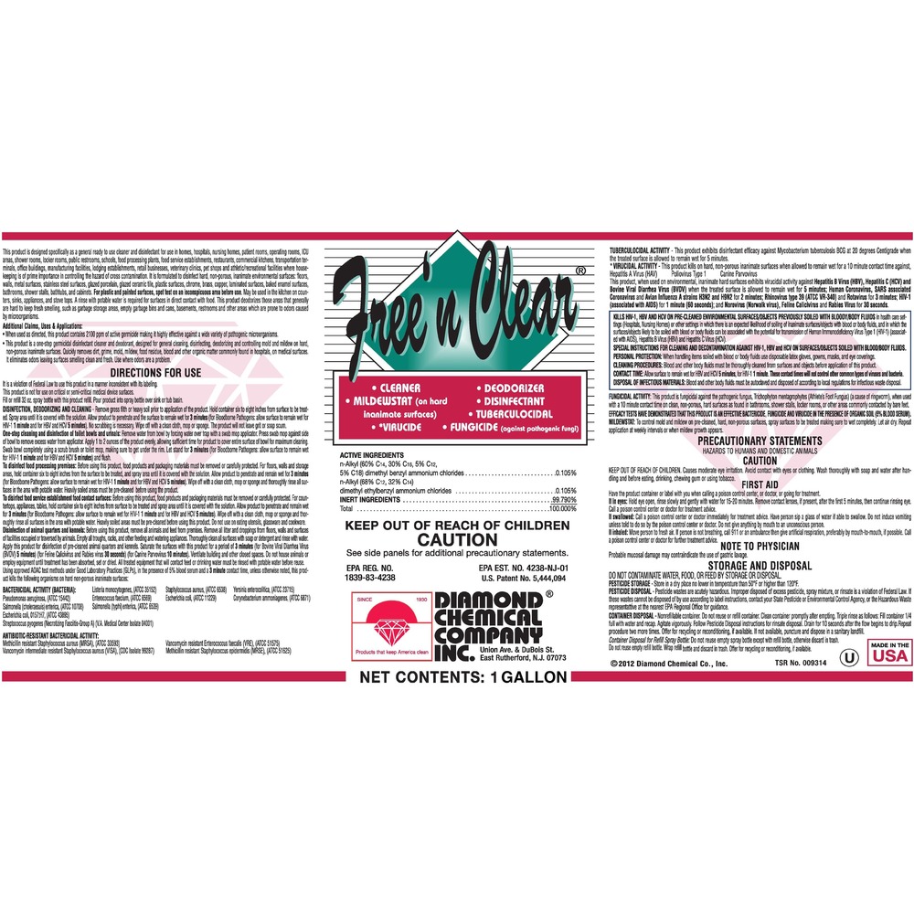 Diamond Free & Clear Disinfectant Cleaner 9302