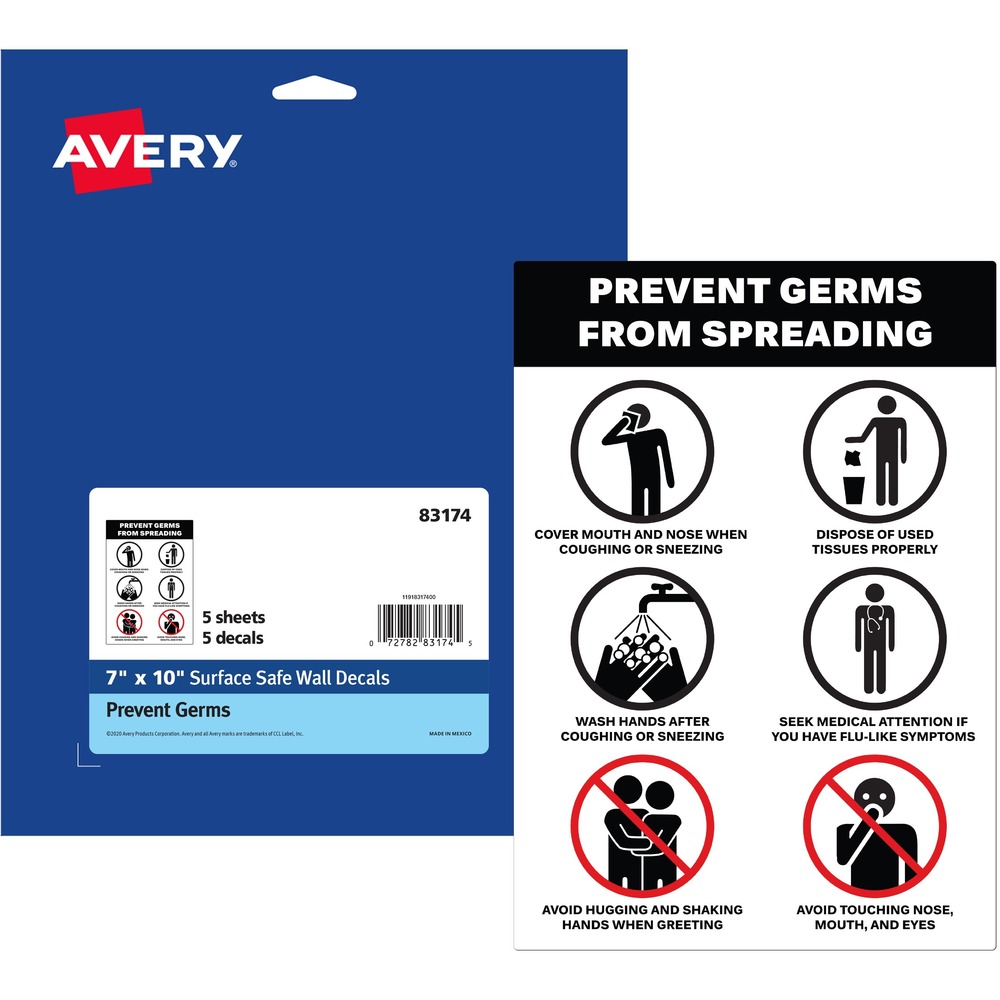 Avery Surface Safe PREVENT GERMS Wall Decals 83174