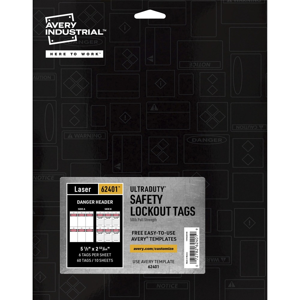 Avery UltraDuty LOTO Prerinted DANGER Hang Tags 62401