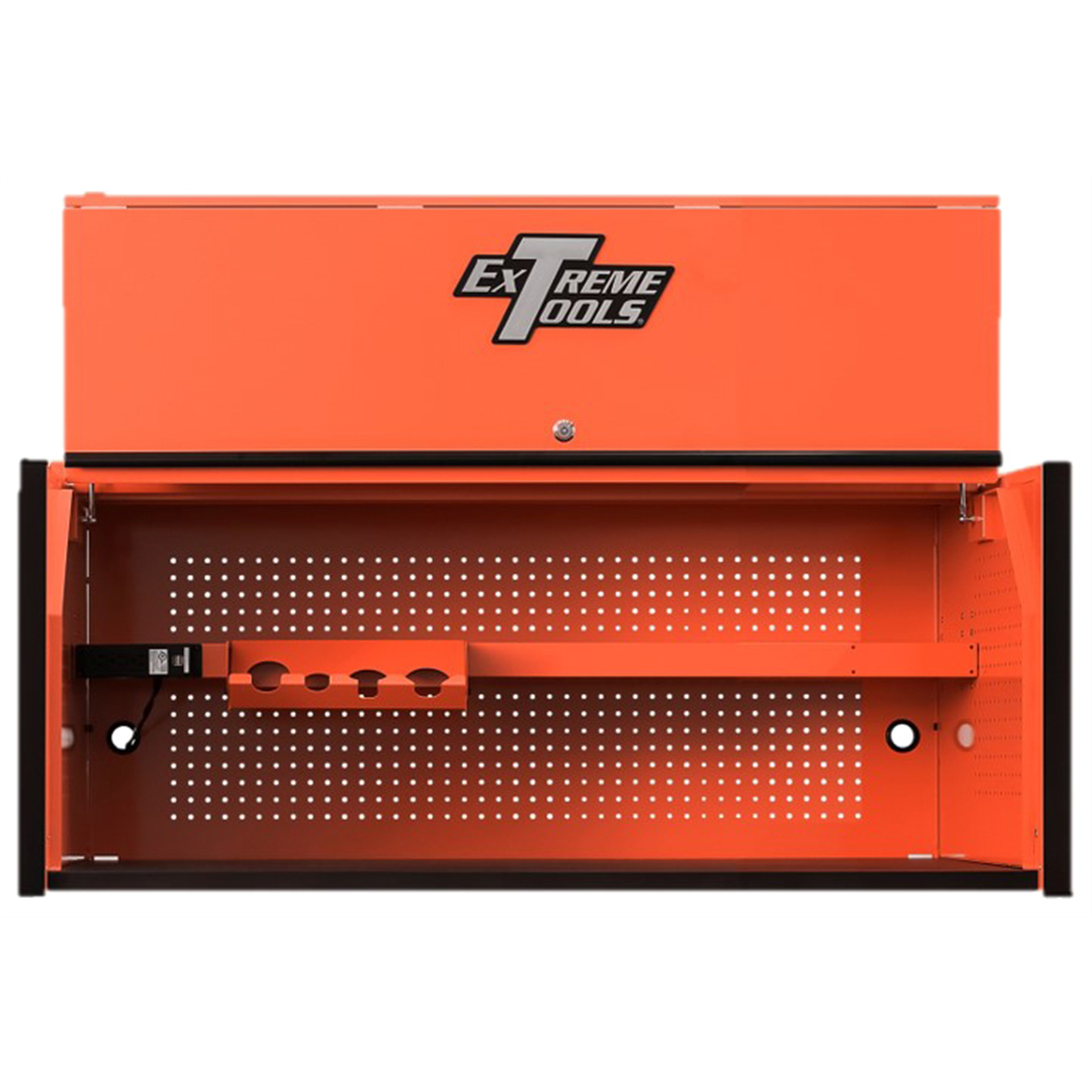 EXTRX552501HCORBK_1200Wx1200H__44759.png Extreme Tools RX Series Professional 55"W x 25"D Extreme Power Workstation® Hutch Orange, Black Drawer Pulls - Image 1