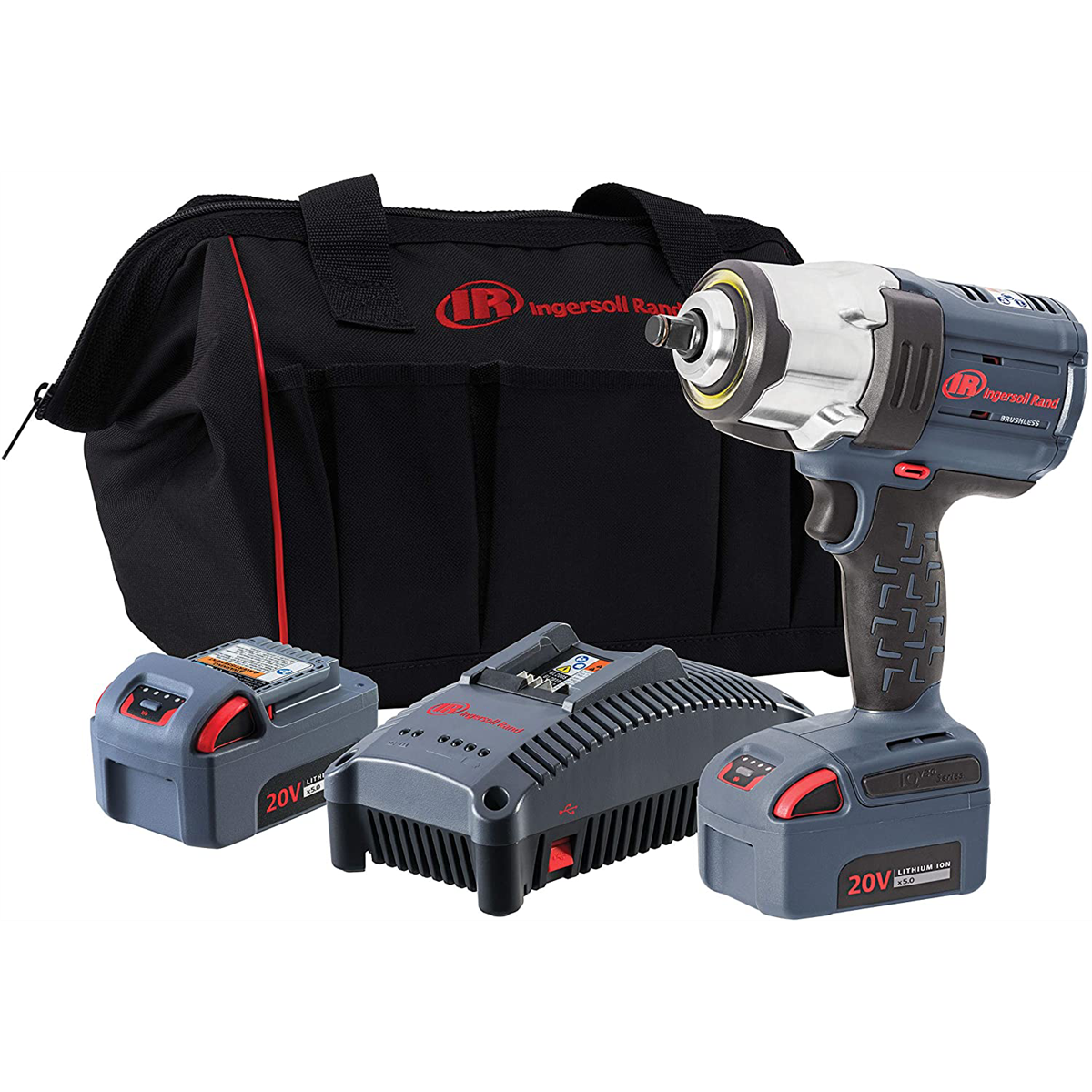 20V 1/2" Drive Cordless Impact Wrench 2 Battery Kit - High Torque, IQv Power Control w/ 4 Modes, Brushless Motor, LED Light Ring, Gray